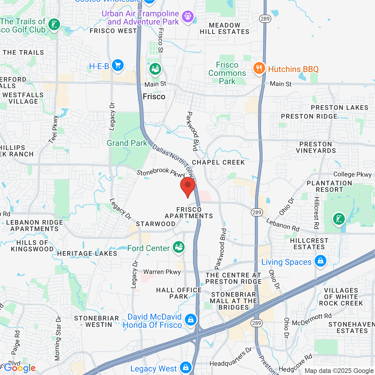 Google map image of our location in 6898 Lebanon Rd Frisco, TX